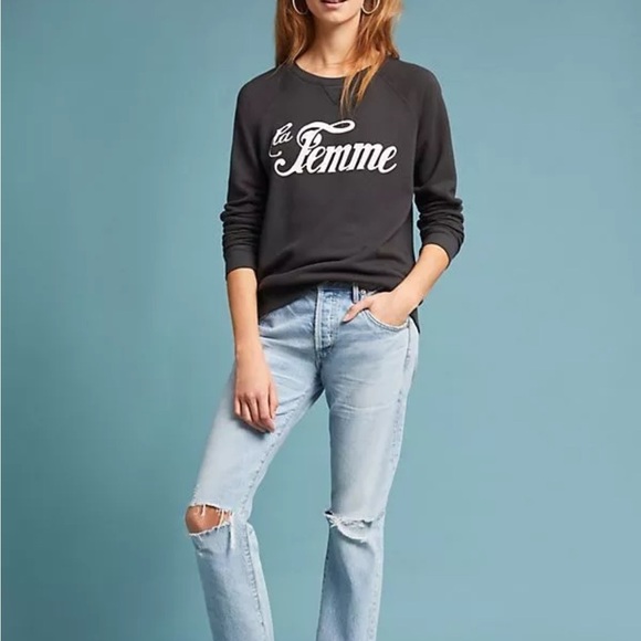 Anthropologie Sol Angeles LA FEMME Graphic Sweatshirt Grey Sz M - Picture 4 of 13